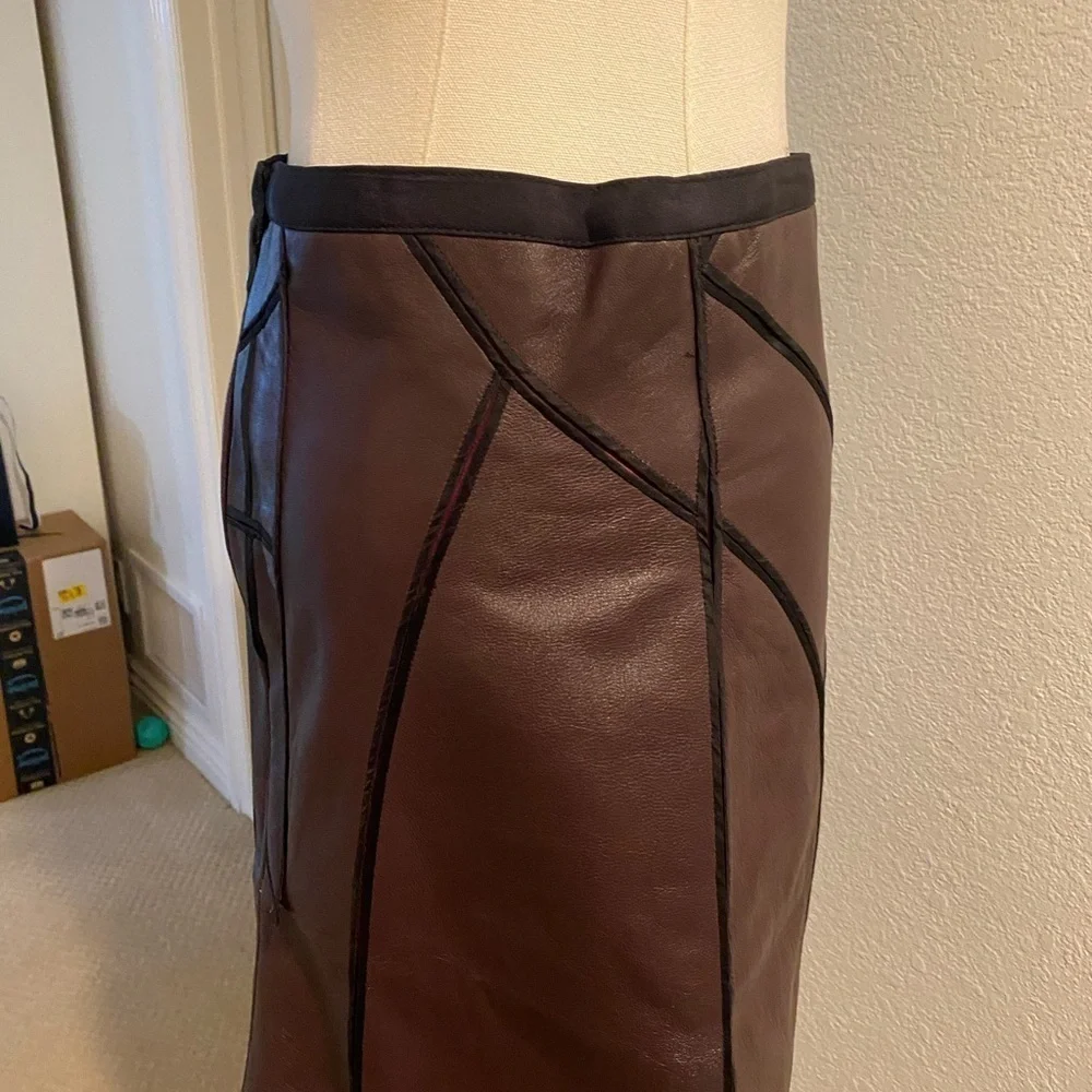 J. Mendel Brown Leather Midi Skirt